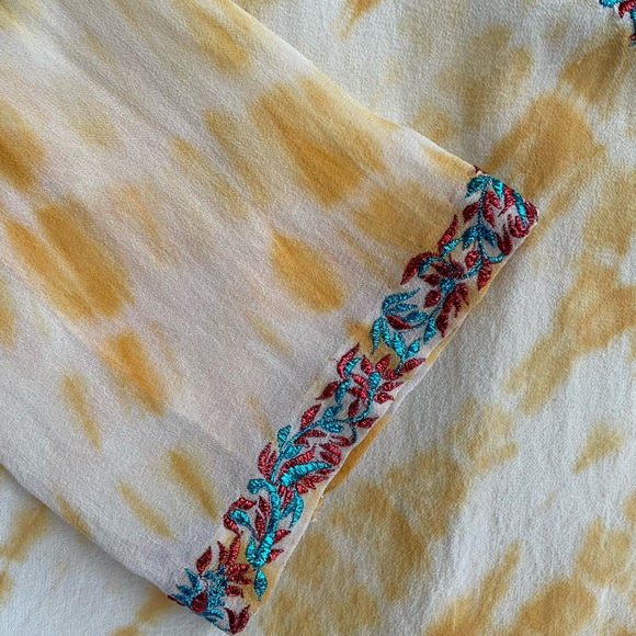 Talisman Puja Saku Shibori Embroidered Boho Blouse Yellow Tie Dye Top Size M - Picture 6 of 7